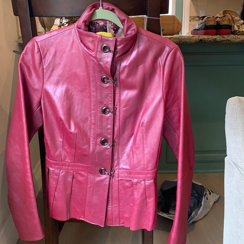 Magenta glazed leather jacket